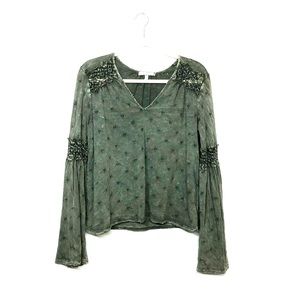 Anthropologie Eri + Ali Sage Green Eyelet Bell Sleeve Blouse S